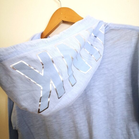 PINK Sky Blue Silver Logo On Hood Pull Over Top Size XS - Picture 4 of 4